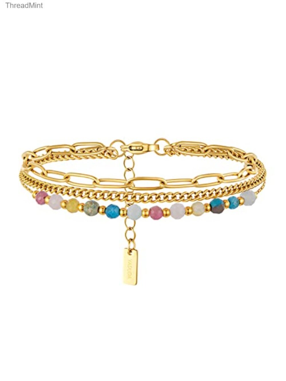 Dainty Layered Gold Plated Paperclip Bracelets with Malachite Crystal Stones